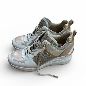 Michael Kors Georgie leather and chain trainer Gold and White Sneakers